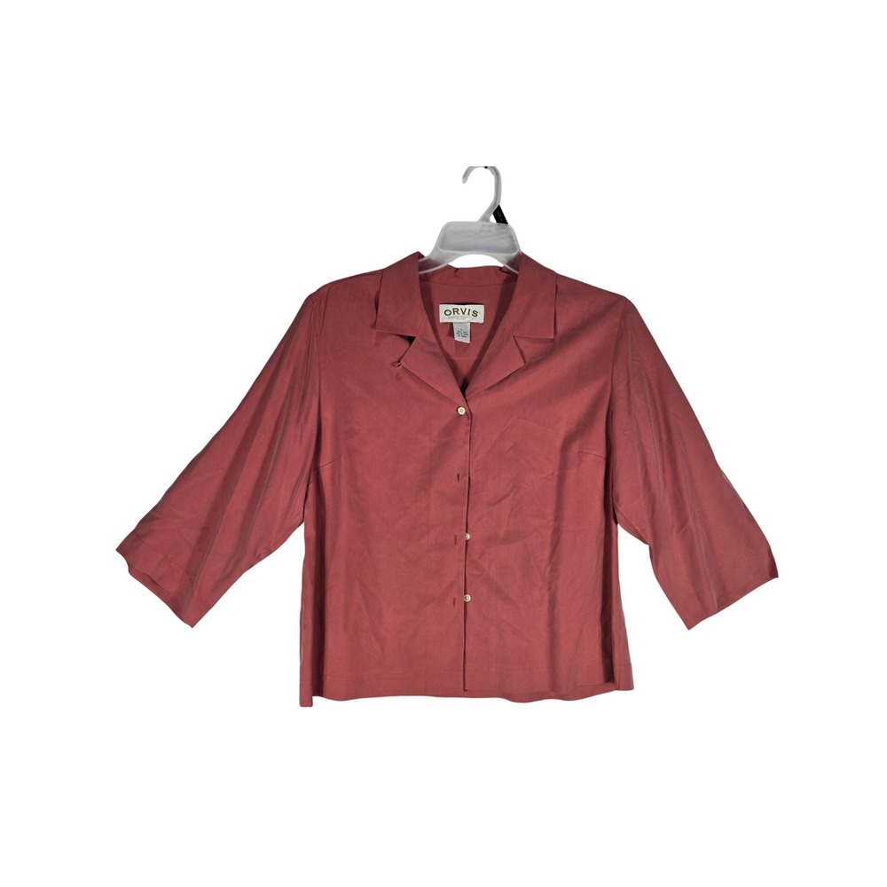Orvis Silk Shirt Womens L Terracotta 3/4 Sleeve Button Down EUC Quiet Luxury